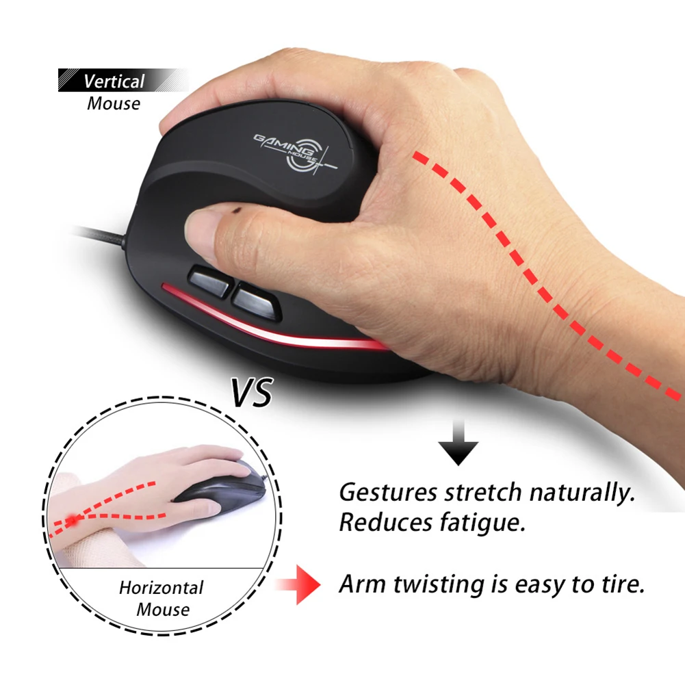 ZELOTES T20 USB cablato verticale ottico 4 marce 3200 DPI 6 pulsanti Mouse da gioco Computer portatile Mouse ergonomici Silenzioso