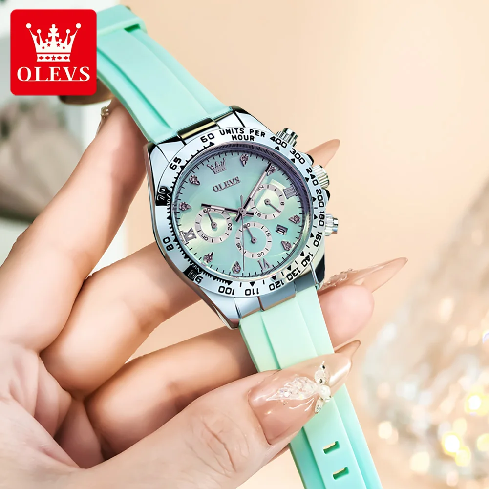 OLEVS Top Brand Women's Watches Comfortable Silicone Strap Original Quartz Wristwatch for Lady Waterproof Luminous Chronograph