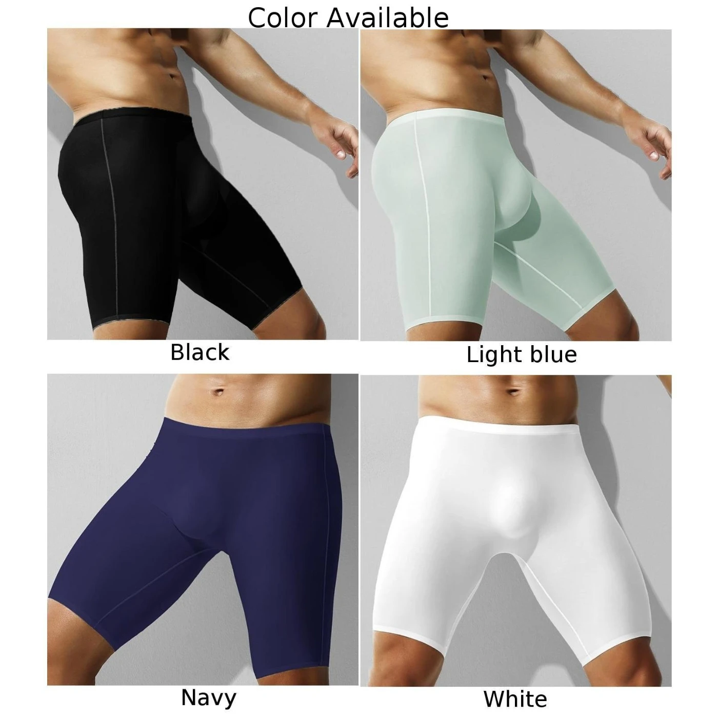 Calzoncillos sexys de seda de hielo para hombre, ropa interior suave sin costuras, pantalones cortos deportivos de pierna larga, calzoncillos transpirables, Pijamas cortos