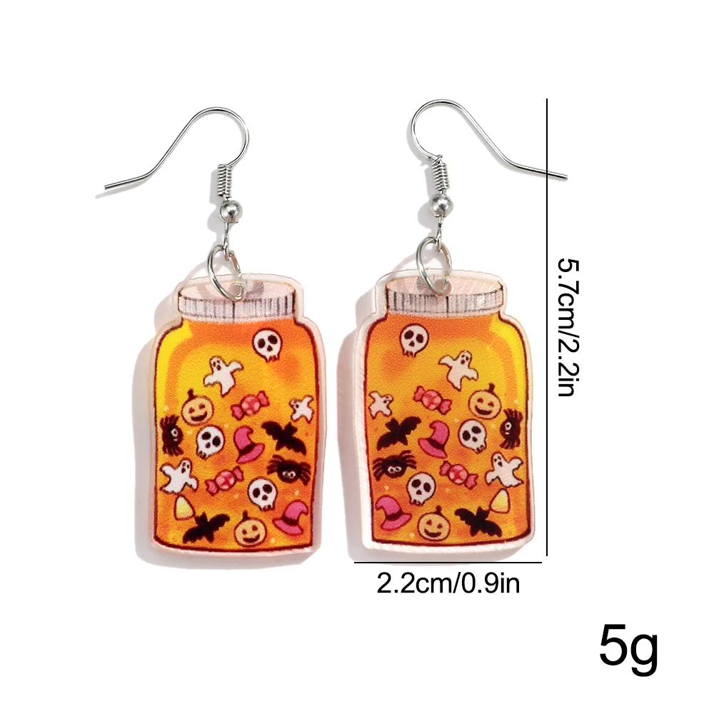 Halloween Cute Acrylic Ghost Bottles Drop Earrings Lovely Cartoon Pattern Dangle Earring Party Jewelry Gifts