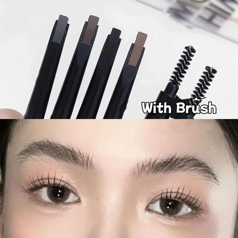 1Pc 방수 회전식 그레이 브라운 눈썹 연필 블루밍 없음 부드러운 매트 더블 헤드 오래 지속되는 눈썹 문신 펜 메이크업