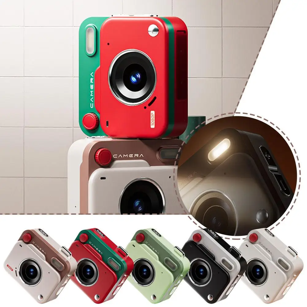 5 Colors Mini Retro CCD Digital Camera, 1080P HD Video Camera with Keychain, Portable Student Vlog Camera With 64g Memory card