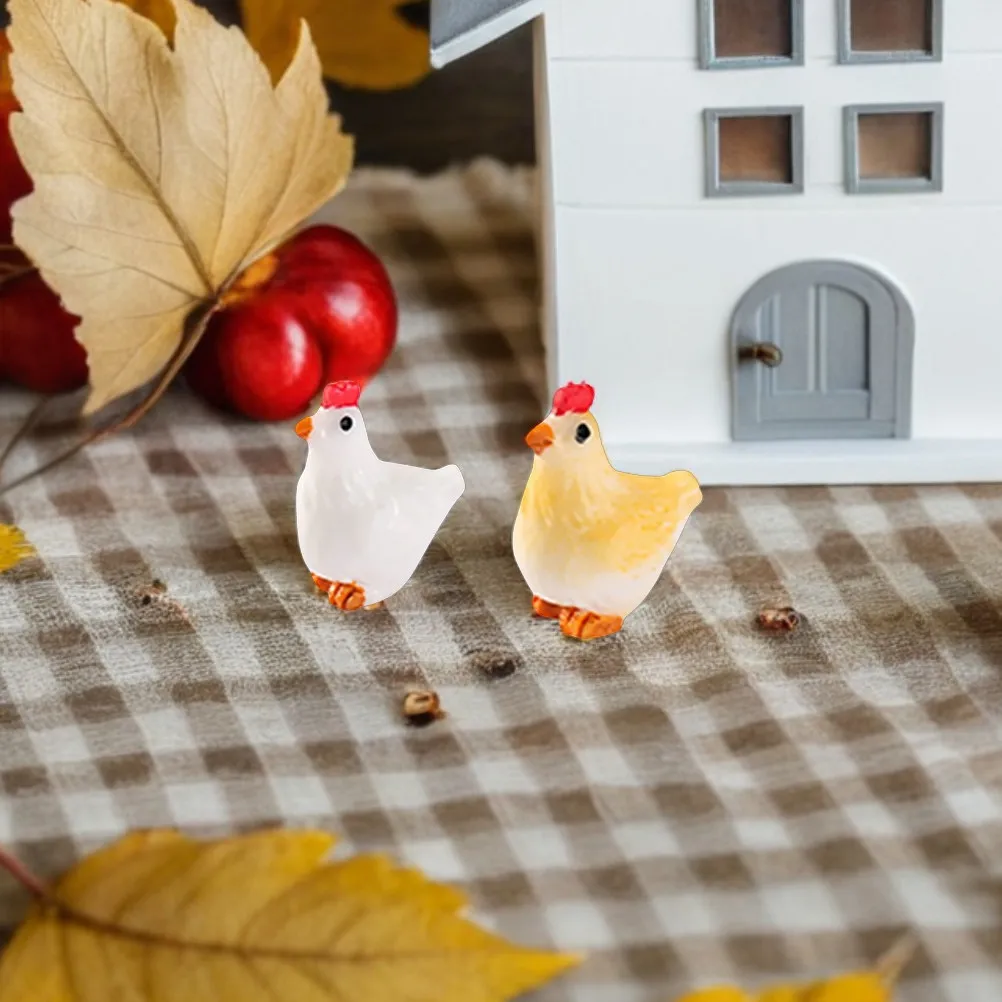40Pcs Resin Chicken Miniatures Rooster Hen Farm Animal Sculpture Set Compact Micro Landscape Decor for Desktop Shelf