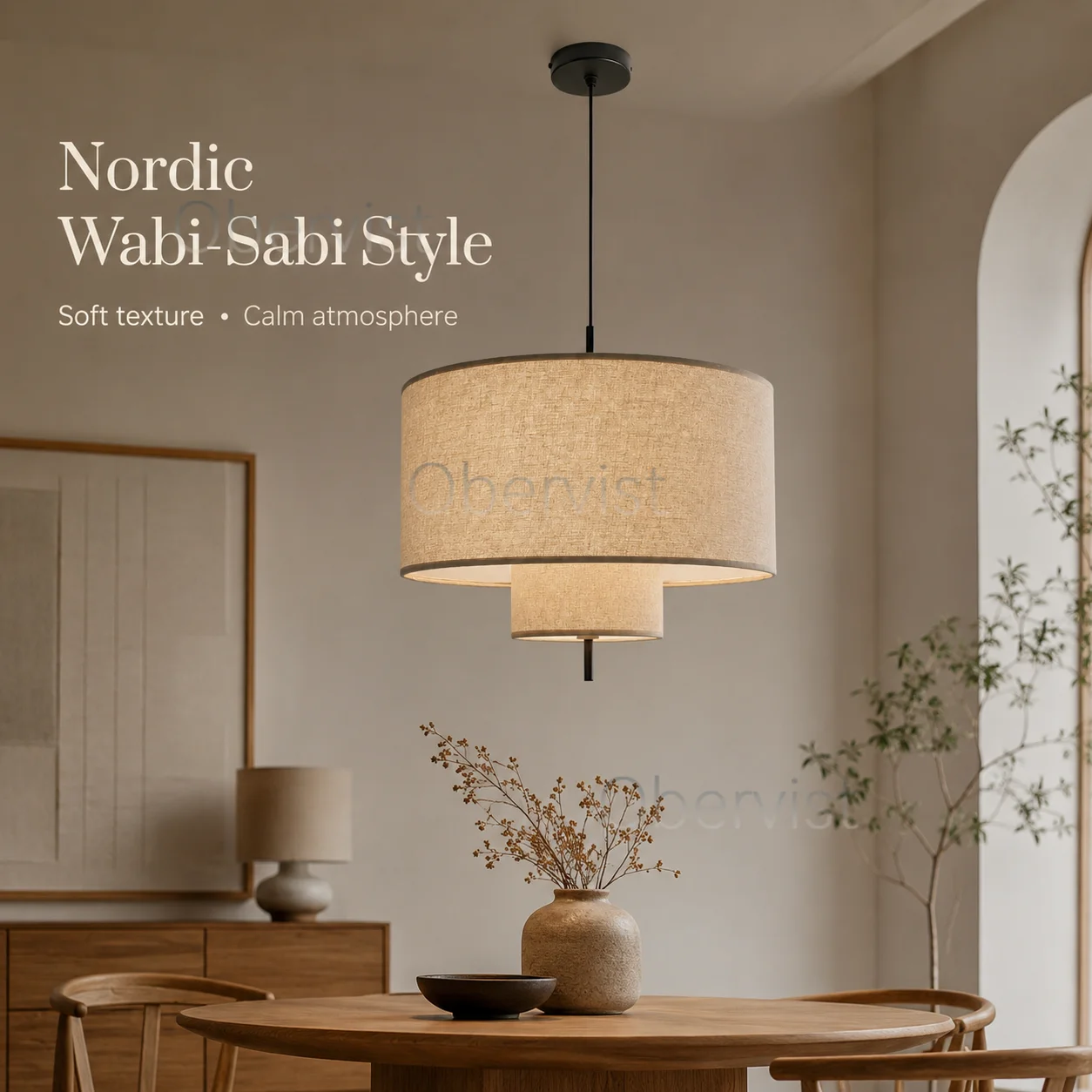 Wabi Sabi Fabric Pendant Light Nordic Soft Shade Chandelier for Dining Room Bedroom Cafe Bar Decor