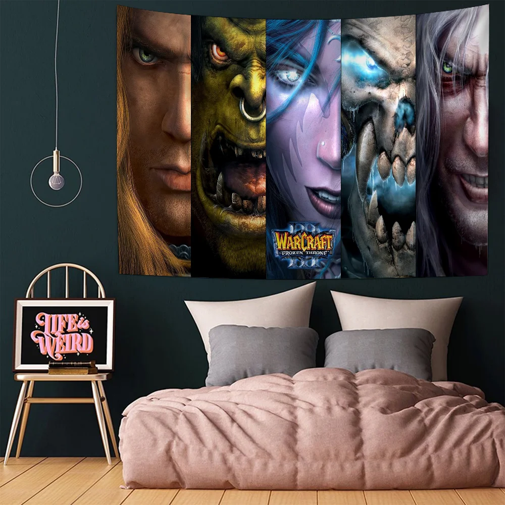 The W-World Of W-Warcraft Anime Tapestry Hippie Flower Wall Carpets Dorm Decor Wall Hanging Home Decor