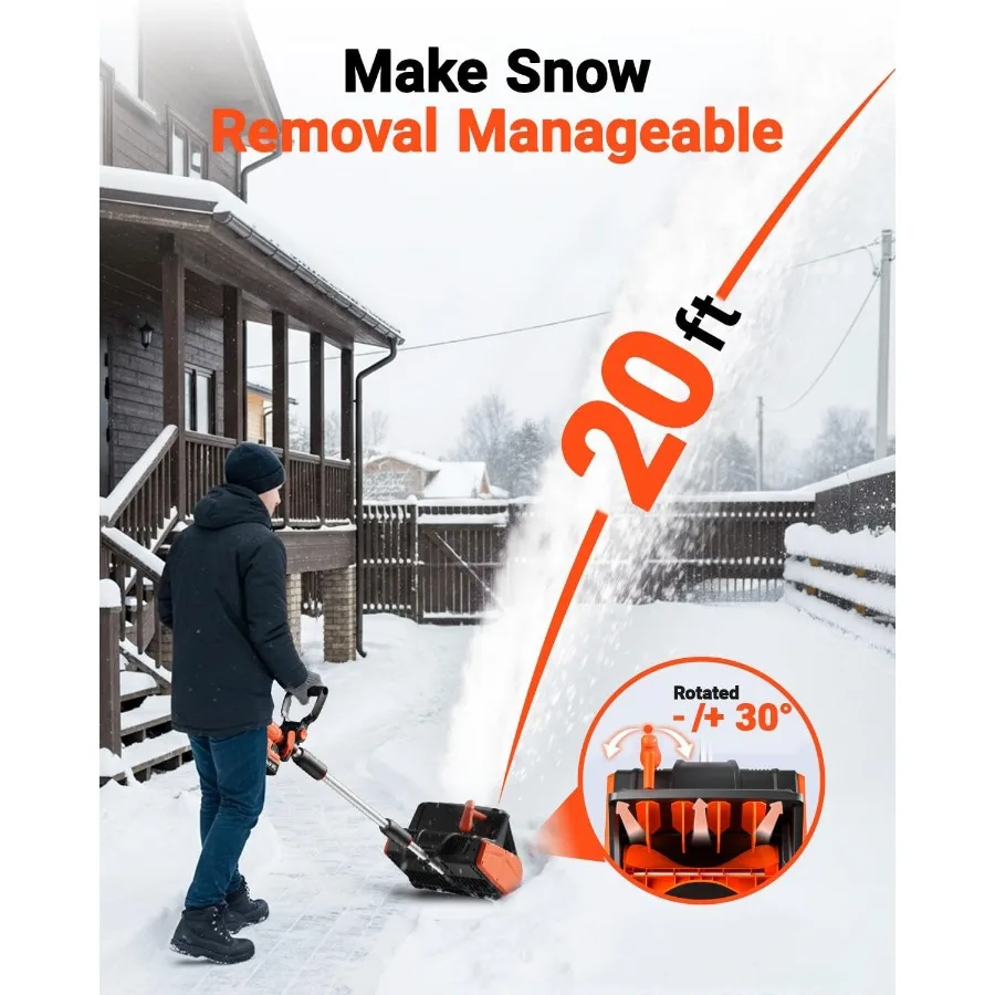 مجرفة ثلج لاسلكية 24 فولت 13 بوصة 4 أمبير منفاخ ثلج لاسلكي مع لوحة اتجاهية ومقبض أمامي قابل للتعديل لشتاء فعال #3