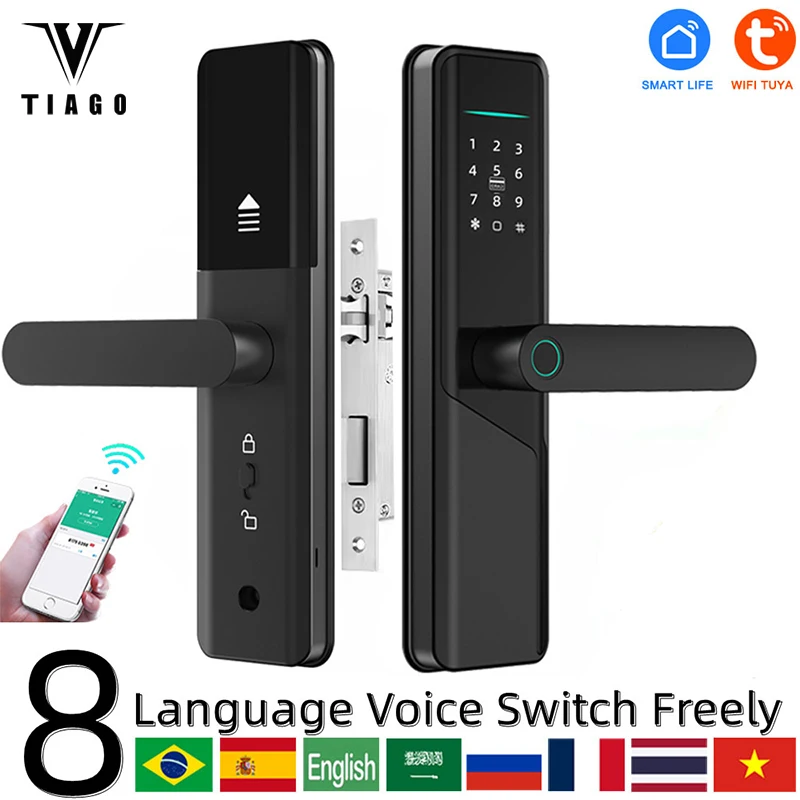 

TIAGO T3 TUYA WIFI Mobile Phone Remote Unlock Fingerprint Magnetic Card Password Key Temporary Password Smart Door Lock