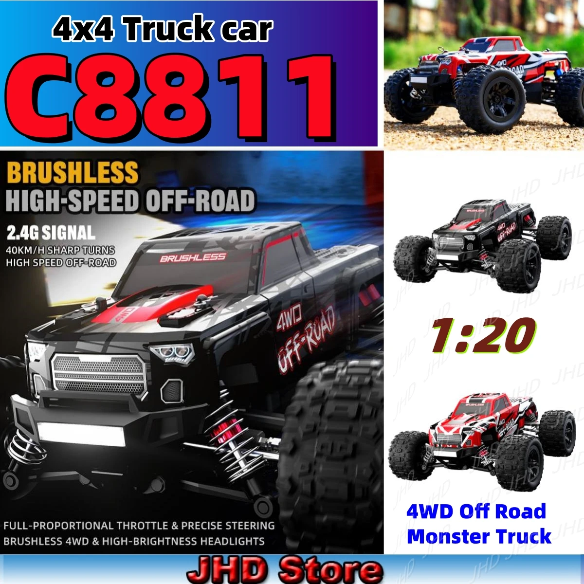 

JHD For 2025 New Orignal JJRC C8811 Brushless Motor 4×4 Powerful Power 2.4g Frequency High Speed C8811 Off-Road Model