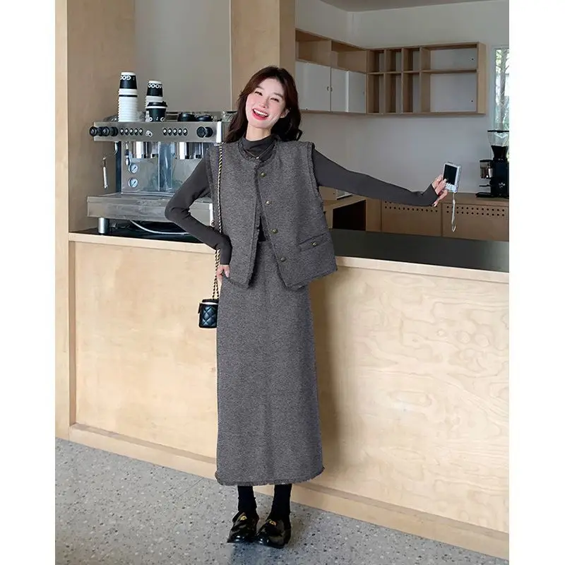 

Fashionable Little Fragrance Style Vest Set Women's Autumn Winter Slimming Half Skirt Three Piece Set Elegant Casual Wear