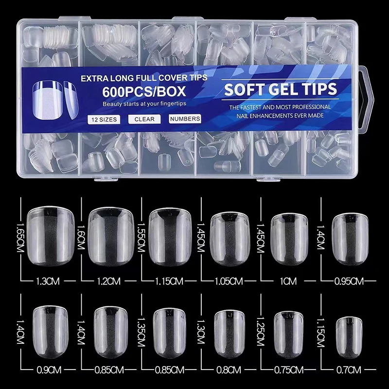 Transparente fosco francês amêndoa unhas falsas, acrílico água gota dicas de unhas falsas, extensão ponta ferramenta de manicure, 600pcs por caixa