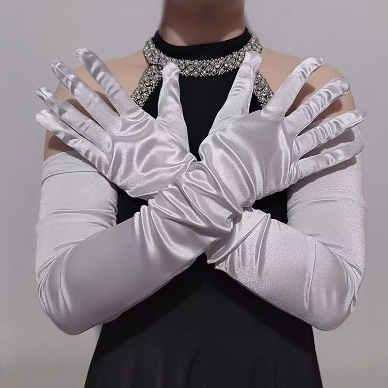 Women 70CM Lengthen Satin Gloves Opera Performance Clothing Accessories Long Mittens Elegant Wedding Evening Party Etiquette image 4