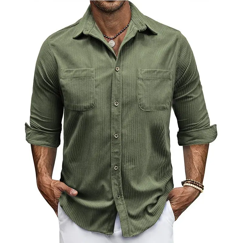 

Men's Long Sleeve Corduroy Shirt Lapel Top Thickened Flocking American Style Color Casual Wear Resistant Shrinkage Free