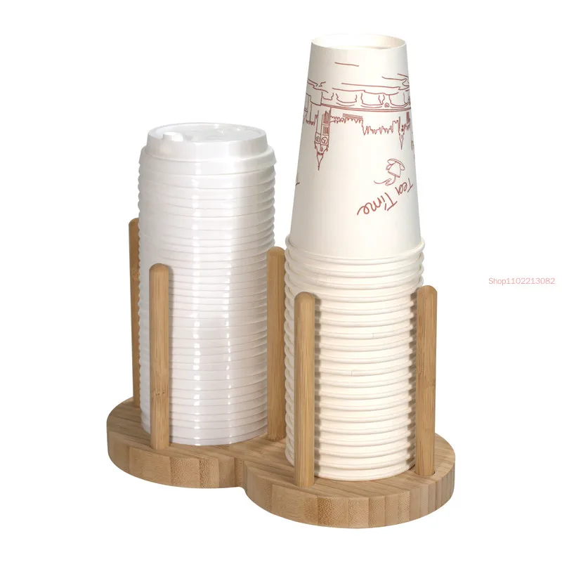 Household Solid Wood Wooden Cup Holder Water Dispenser Milk Tea Shop Disposable Paper with Home Decoration