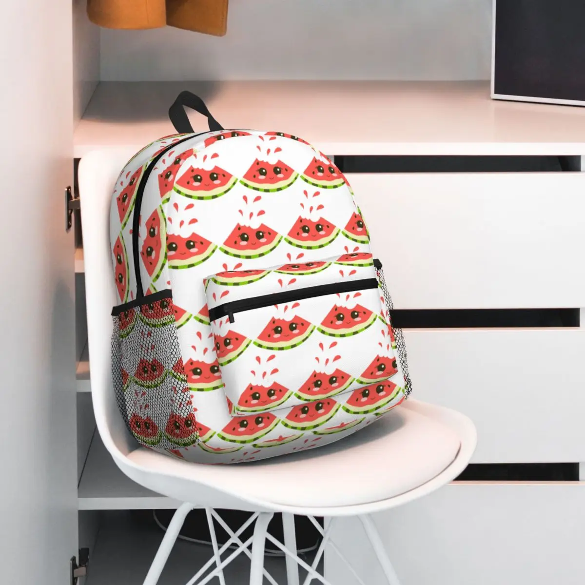Cute Bitten Watermelon Slice With Juicy Splashes Student Backpack School Bag Hiking Travel Daypack Fashion Bookbag Shoulder Bags