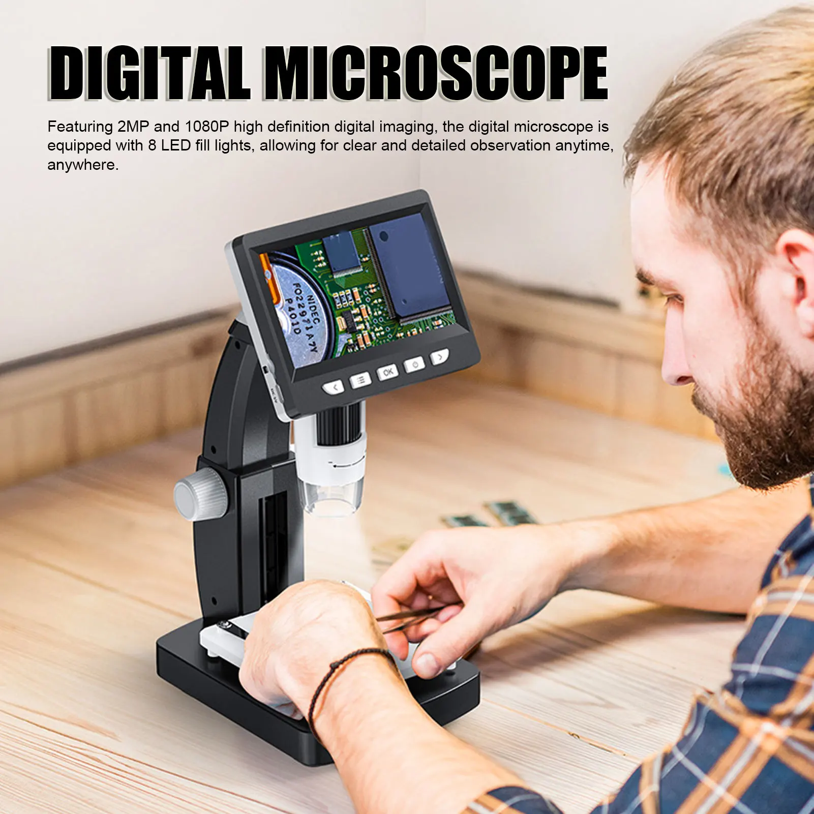 

Desktop Microscope Video Recording 2MP 50 To 1000X 1080P HD Digital Microscope Camera with 4.3 Inch Screen for Watch Repair