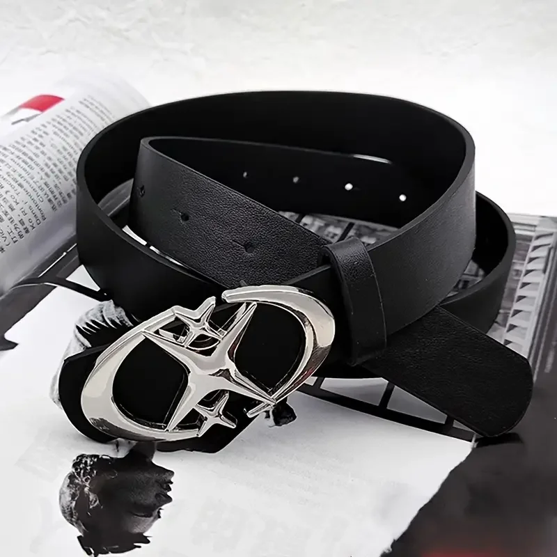 Korean Style Oval Cross Metal Buckle Leather Belt - Trendy Fashion Simple and Durable Holiday Gift for Men and Women