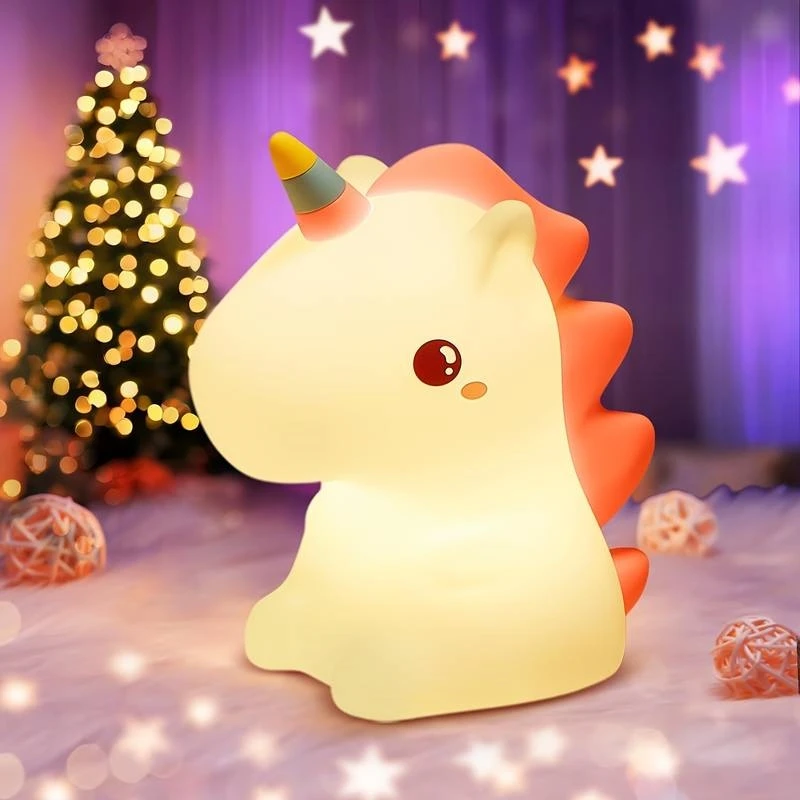 Lampe de nuit LED en silicone licorne mignonne pour enfants, rechargeable par USB, décoration de chambre d'enfant, lampe tactile pour cadeaux