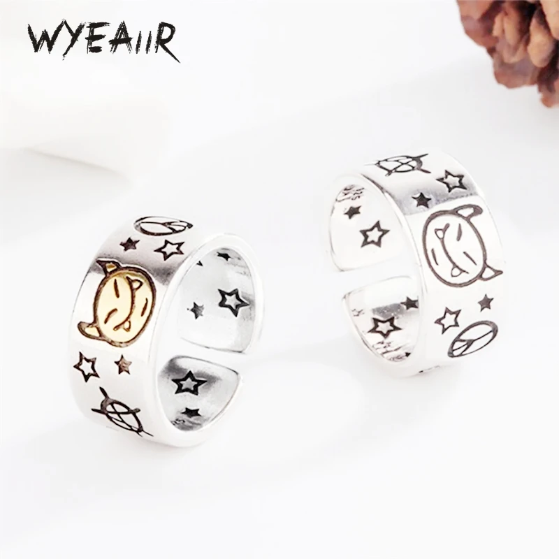 

WYEAIIR стерлингового серебра 925 пробы, милое мини-дьявол, тонкое открывающееся кольцо изменяемого размера для женщин, роскошные ювелирные изделия