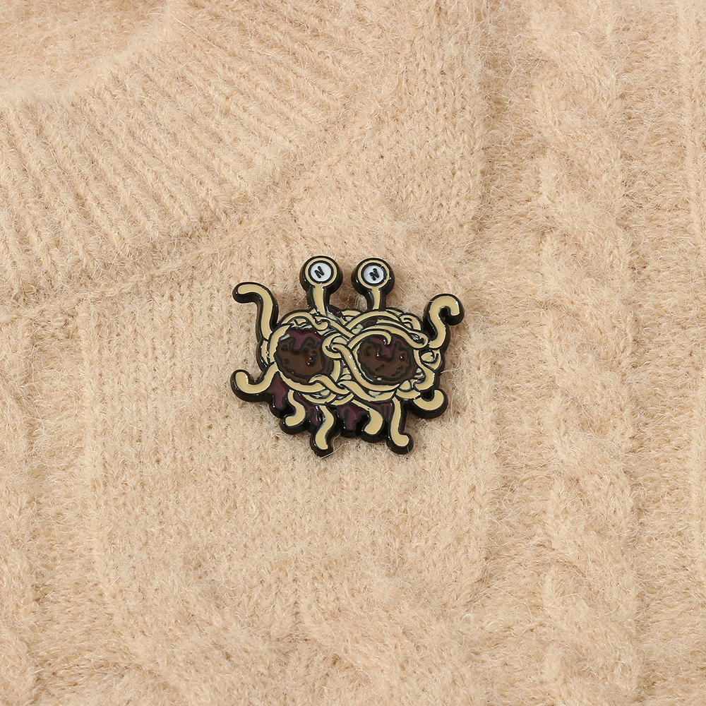 Flying Spaghetti Monster Enamel Pin FSM Brooch Enamel Lapel Pin Prop Hat Denim Fun Badge Friends Creative Gifts