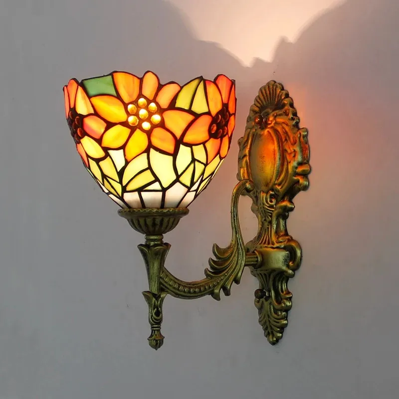 Turkish flower wall light Baroque Stained Glass Lampshade tiffany lamp Pyramid Art Bedside Lighting  bedroom decorations light