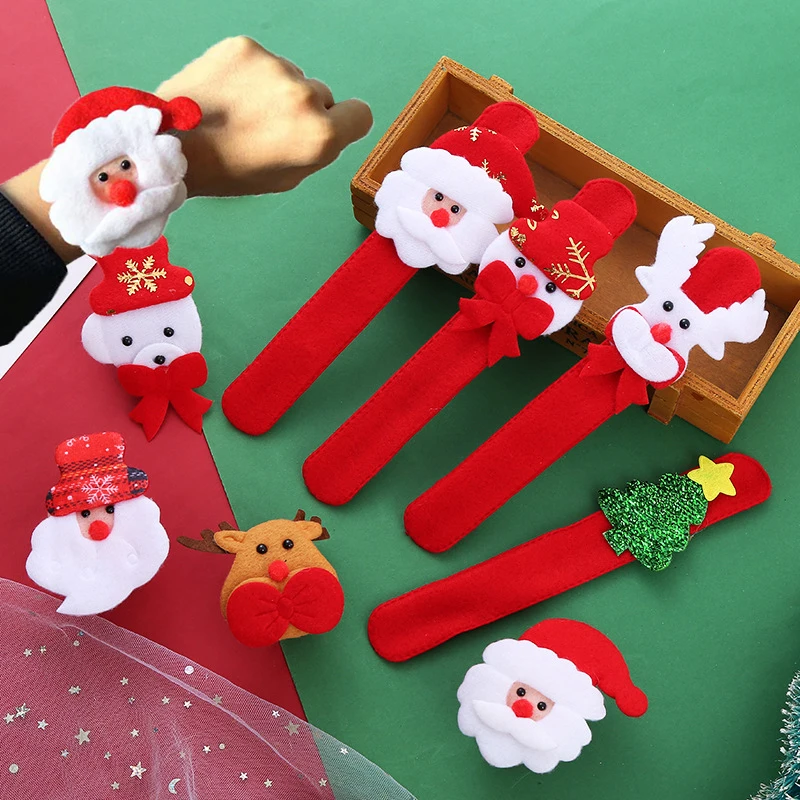 5PCS Red Santa Christmas Gifts Slap Bracelet Kids Christmas Gifts Xmas Party Favor Presents Giveaways New Year Kindergarten Gift