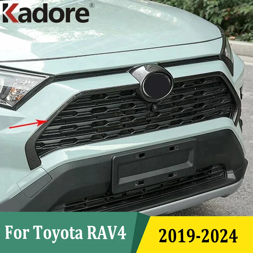 For Toyota RAV4 RAV 4 Hybrid Limited LE XLE 2019 2020-2024 Front Grill Cover Trims Strip Car Exterior Accessories Carbon Fiber