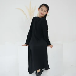 2024 Kids Abaya Girls Under Abaya Turkey Dubai Children's Long Sleeve UnderDress Black White LR810