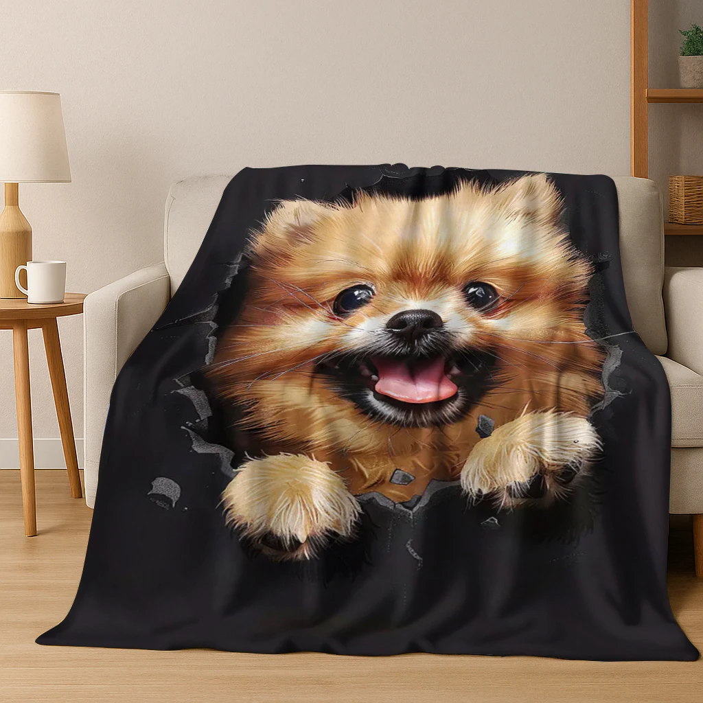 3D Dog Samoye Chihuahua Animal Illusionary Flannel Blanket Soft Warm Blanket for Bedroom Room Living Room Travel Camping Picnic