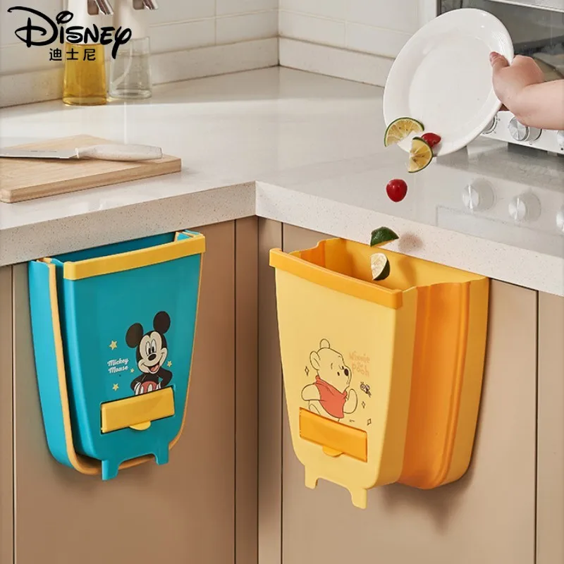 New Disney Mickey Mouse Wall-mounted Fold Garbage Can Cartoon Winnie The Pooh Kitchen Trash Can Vehicle Mounted Garbage Can