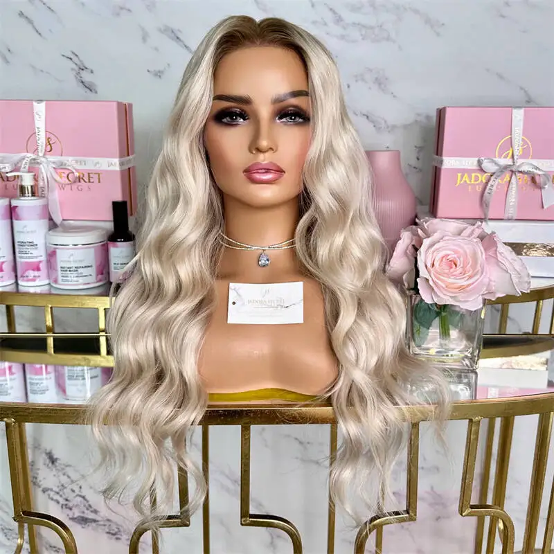 Glueless Wig Ombre Creamy Platinum Blonde HD Transparent Lace Front Wig Long Body Wave Wig Small/Large Size Cap High Quality Wig