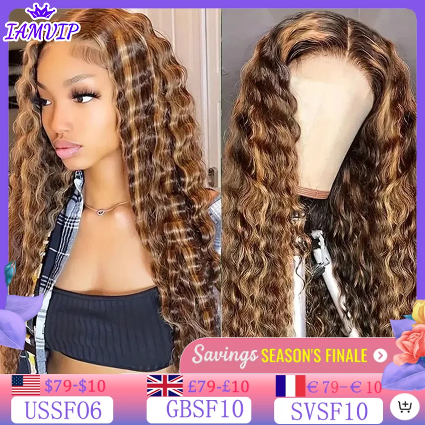 30 Inch Highlight Ombre 13x6 Hd Lace Frontal Wig Water Curly Human Hair Wigs 13x4 Hd Transparent Deep Wave Lace Frontal Wig