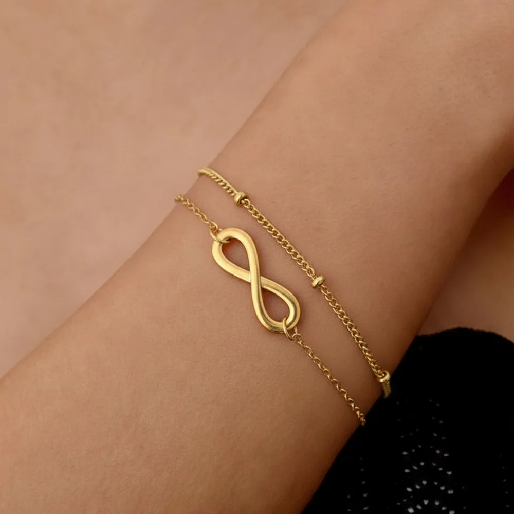 WG 1set Minimalist Double-Layer Infinity Bracelet Stylish Stainless Steel Infinite Love Double-Layer Bracelet Jewelry