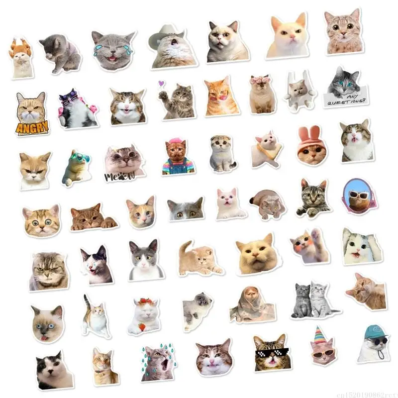 D5BB 50Pcs Fun Kitten Sticker Scrapbooking Decorative Sticker for Journal Notebook