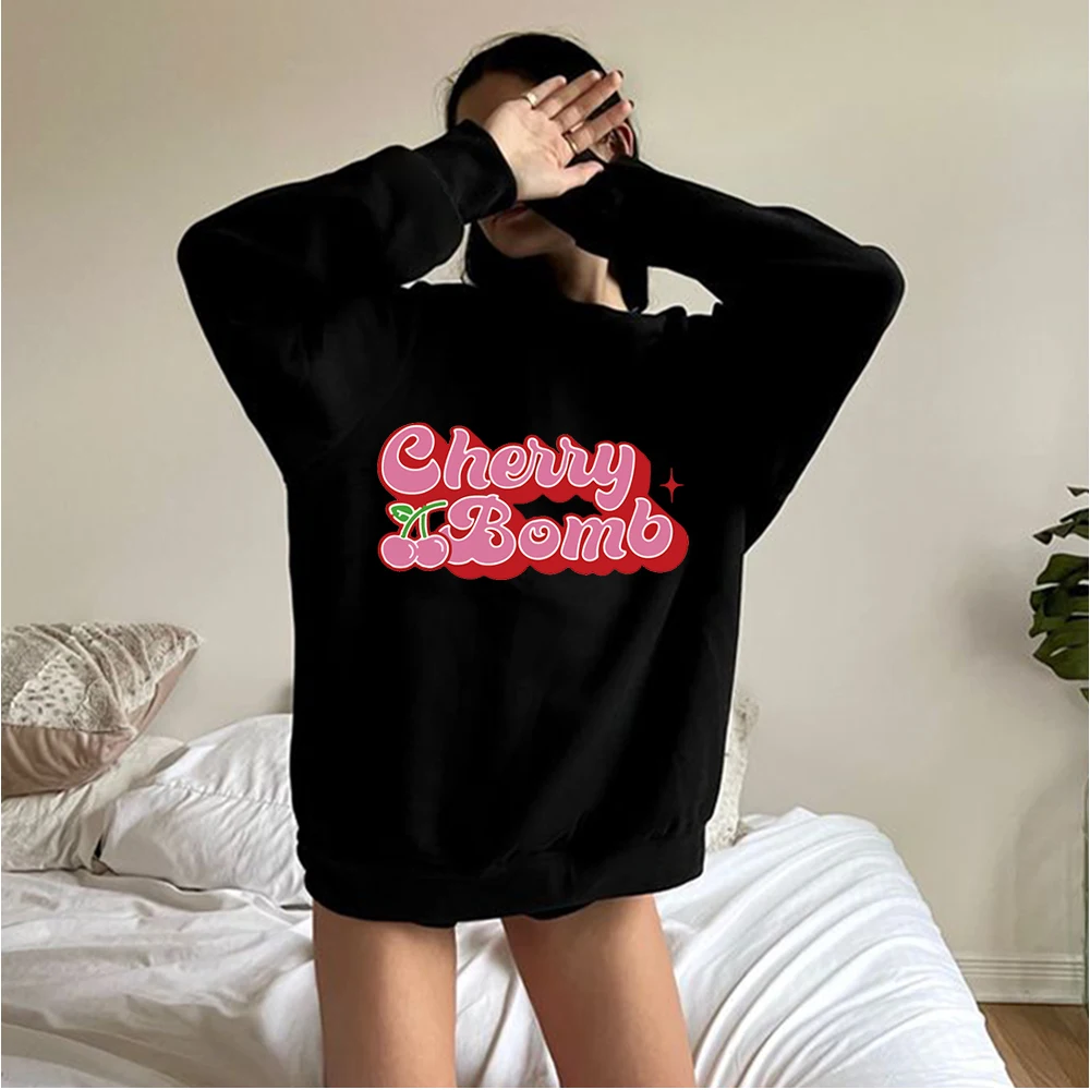 Cherry Bomb Sweatshirt Graphic Sweatshirt Casual Hoodie Shirts Vintage Printed Sweatshirt Pop Streetwear Hoodie Women