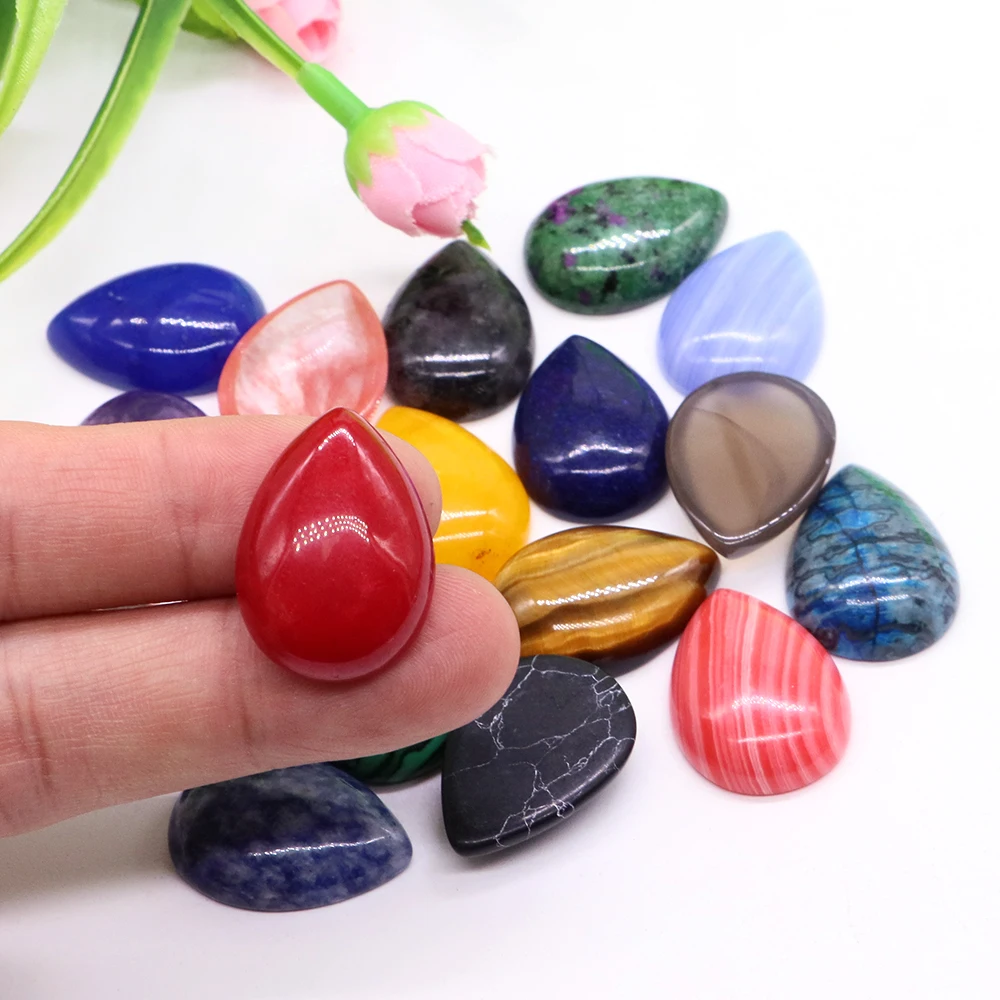 18x25mm Natural Stone Water Drop Setting Cabochon Beads Flat Back Crystal Healing Gemstone Fit Pendants Rings Earring Jewelry