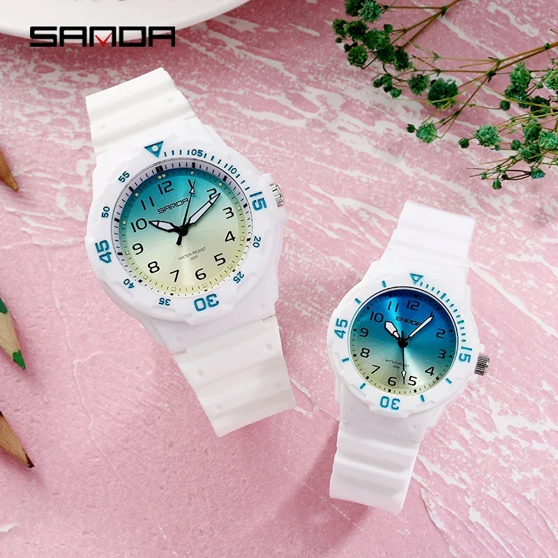 SANDA 6011 Top Luxury Brand Couple Watch Quartz Original Classic Waterproof Wristwatch TPU Strap Boy And Girl Lovers Clock 2024