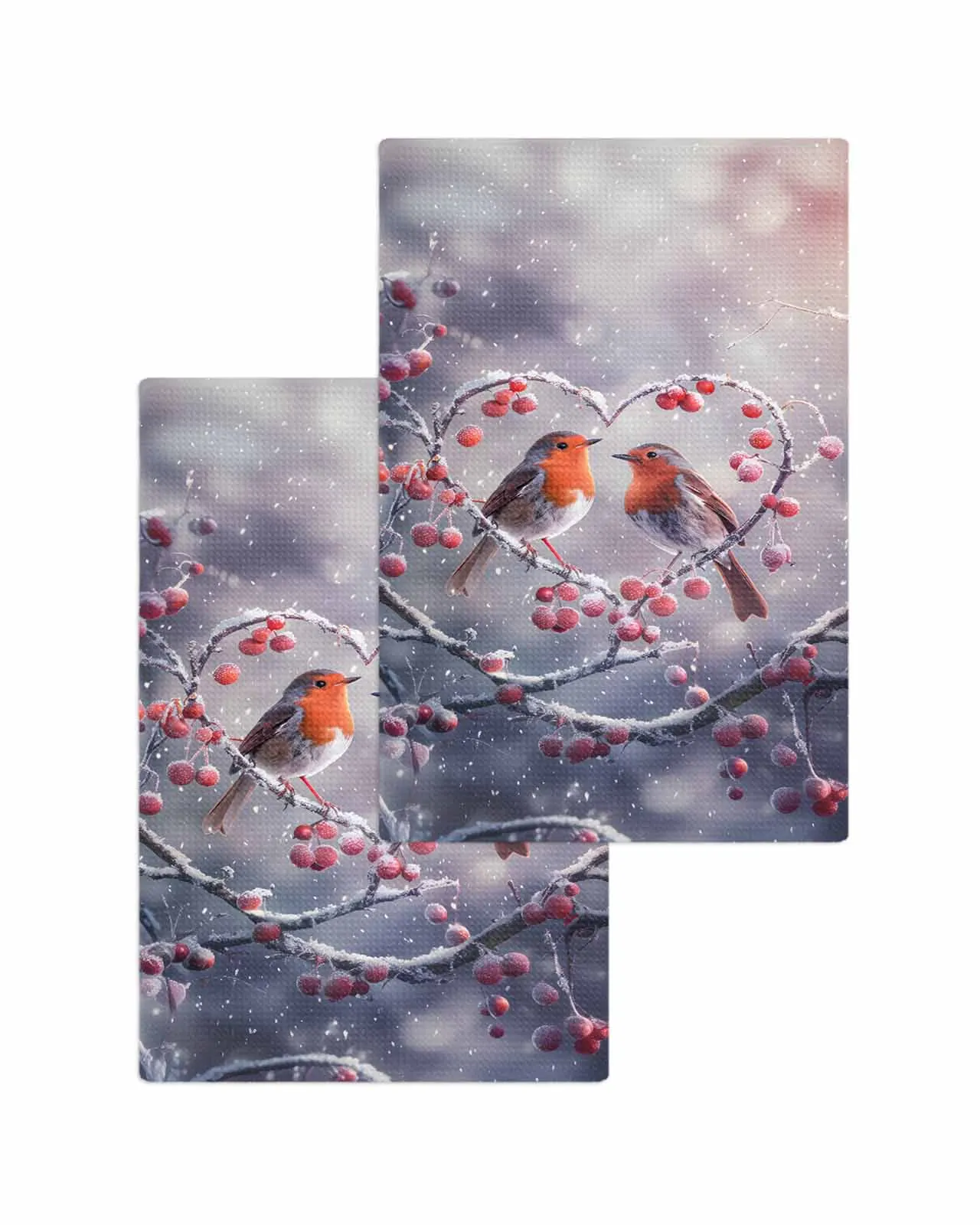 Christmas Snowflake Bird Red Fruit Love 30*30cm Waffle Microfiber Kitchen Towel Soft Cleaning Cloth Scouring Pad Wiping Rag