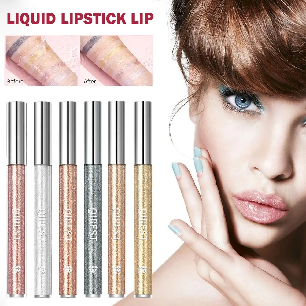  Diamond Liquid Lipstick Lip Tint Diamond Eye Oisturizing Dual-use Sparkling Long-Lasting Shadow Gray Makeup Makeup Z7W8