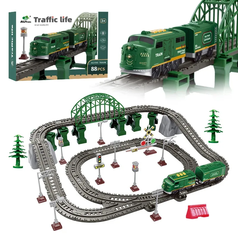 

Набор из 88 магнитных электрических поездов для детей - локомотив и рельсы на батарейках, совместимые с игрушками Thomas and Friends