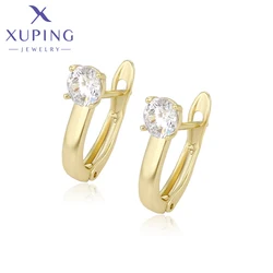 Xuping Jewelry New Arrival Fashion Trendy Simple Stone Light Gold Color Huggies Earrings for Women Girl Party Gift X000942075