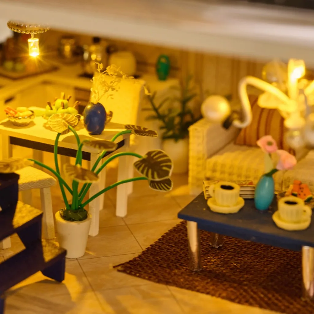 مجموعة بيت الدمى الكاملة من OUZEY Fiorentina مع أثاث، مجموعة منزل خشبي مصغر يمكنك صنعها بنفسك، هدية عيد الميلاد والعام الجديد #4