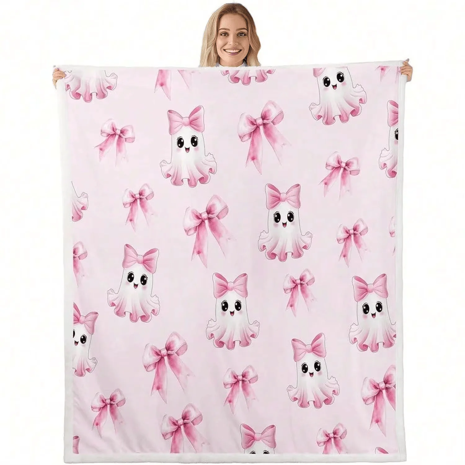 Halloween Flannel  Blanket Pumpkin Ghost Print Super Warm Cozy for Bed Sofa Living Room Home Decoration Holiday Gift
