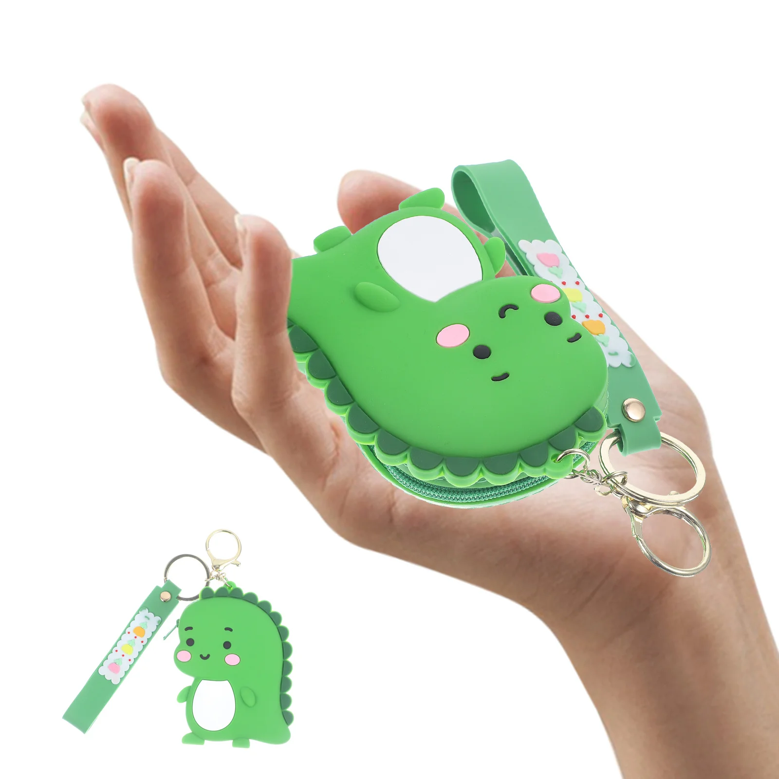 

Silicone Dinosaur Key Chain Pendant Creative Small Coin Purse Zipper Wallet Hanging Ornament for Car Keys Backpack Decoration