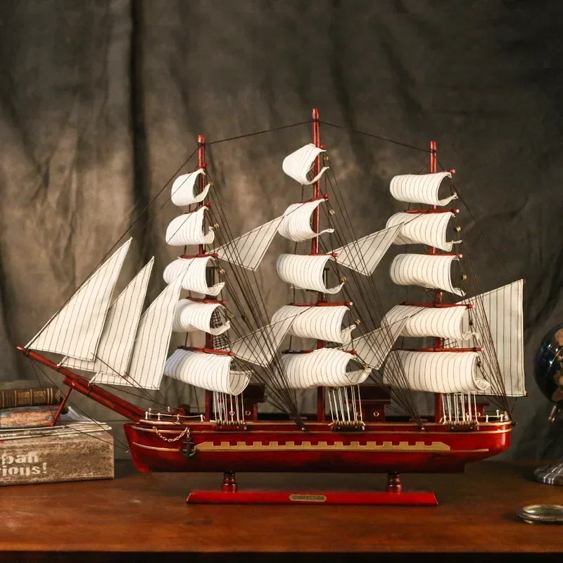 Modelo de veleiro grande montado, barco a vela de madeira, navio 3D, decoração de casa, mangueira nova, presente para amigo, mediterrâneo, 80cm