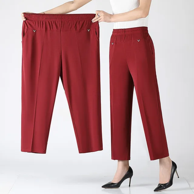 5XL 6XL 7XL 8XL w średnim wieku spodnie dla kobiet Plus rozmiar letnie cienkie elastyczne luźne proste spodnie damskie spodnie typu Casual