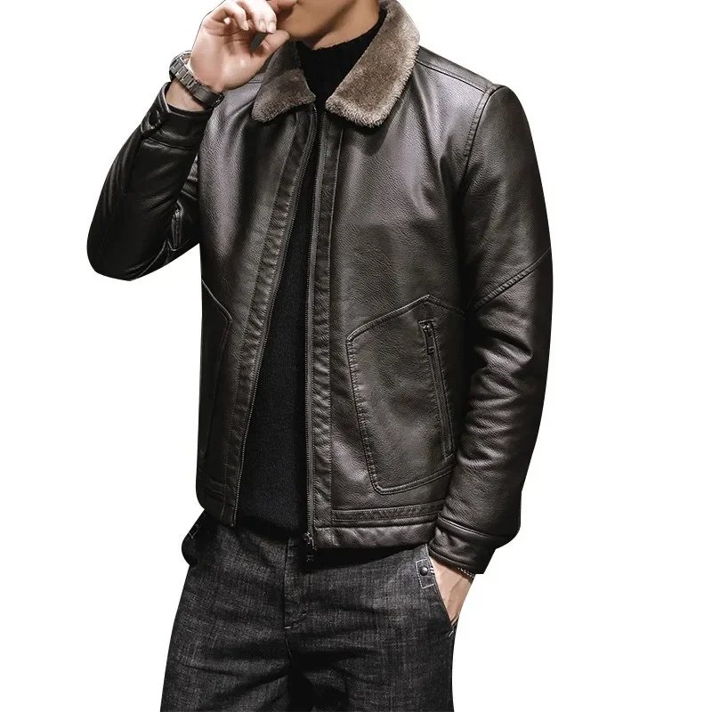 High Quality 4XL Winter Leather Jacket Men Coats PU Outerwear Men Faux Fur Male Fleece Velvet Thick Warm Leather Jackets