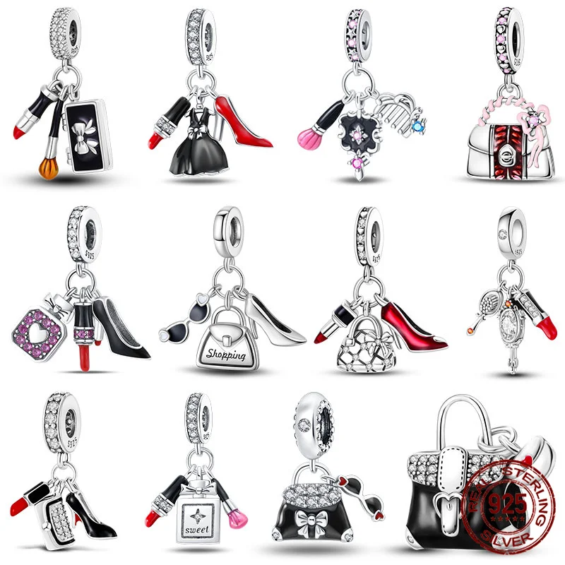 Heißer Verkauf 100 % 925 Sterling Silber Lippenstift High Heels Tasche Charms Fit 925 Original Armband Schmuck Machen Für Frauen Geschenk