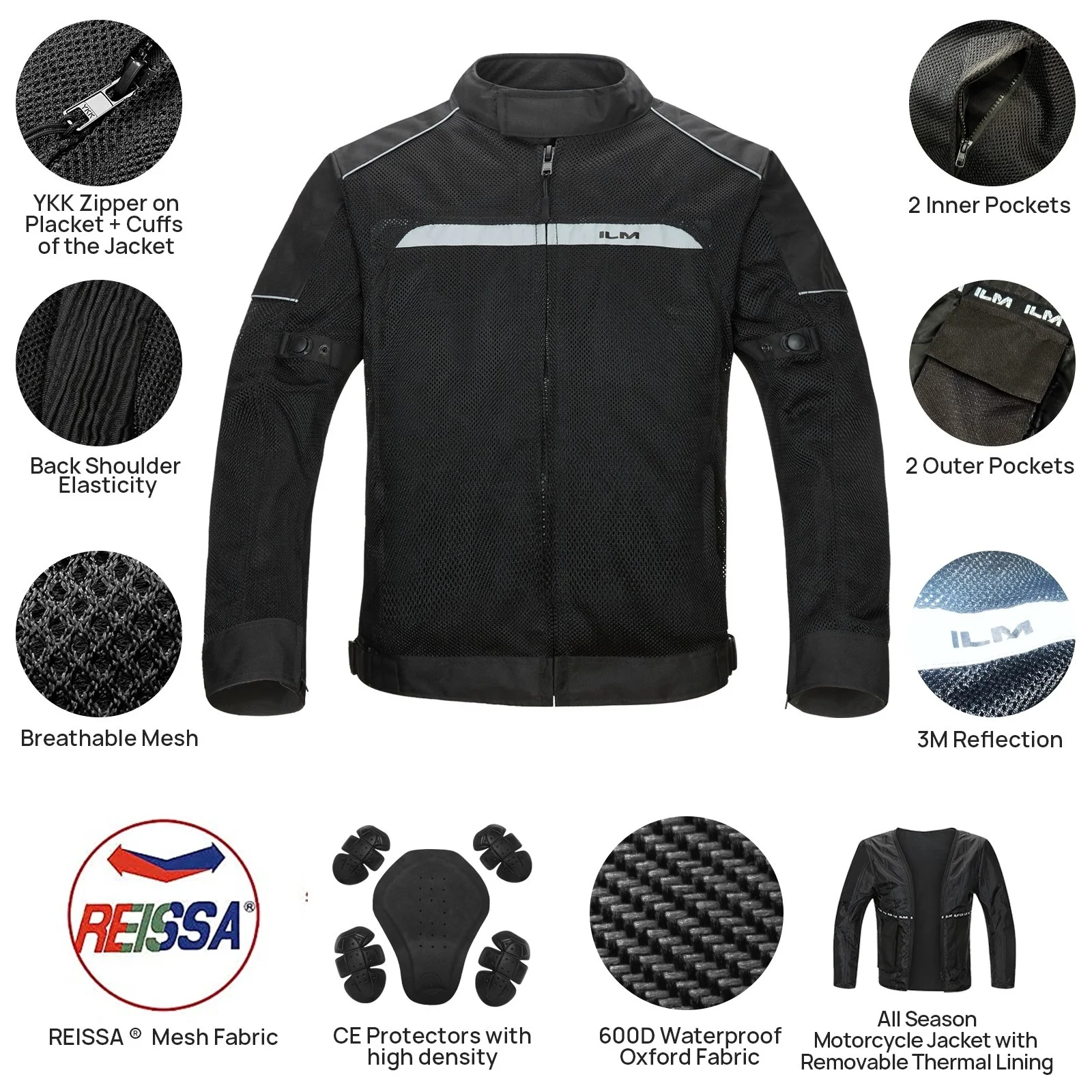 ILM CE Armored Motorcycle Jackets for Men Women Warm Thickened Liner Textile All Seasons Reflective Riding Jacket Model-B01