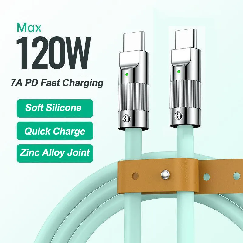 Super-Charge 120W 6A USB-C to USB Type C Cable Soft Silicone Type-C Fast Charging Cable Wire For Xiaomi Huawei Quick Charge Cord