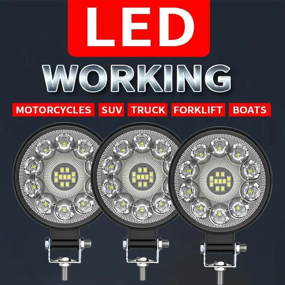 Car LED Work Light 63W 3 Inch Round 21LED Floodlight Auxiliary Light Off-road Vehicle Modification Light LED Headlights 12V 24V